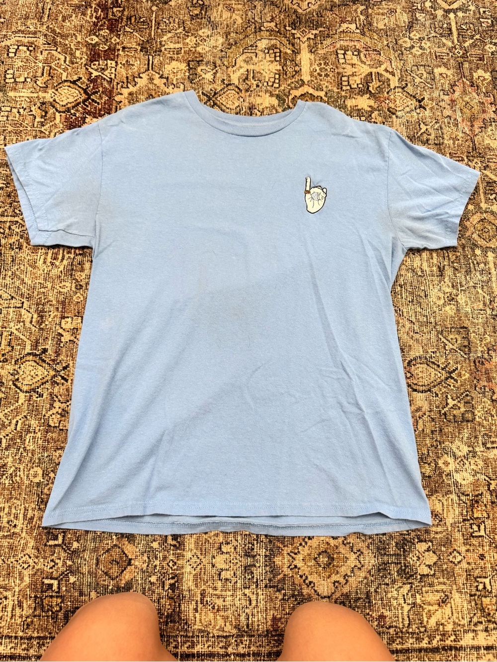 Pale Blue Short Sleeve Tee with Small Hand Patch